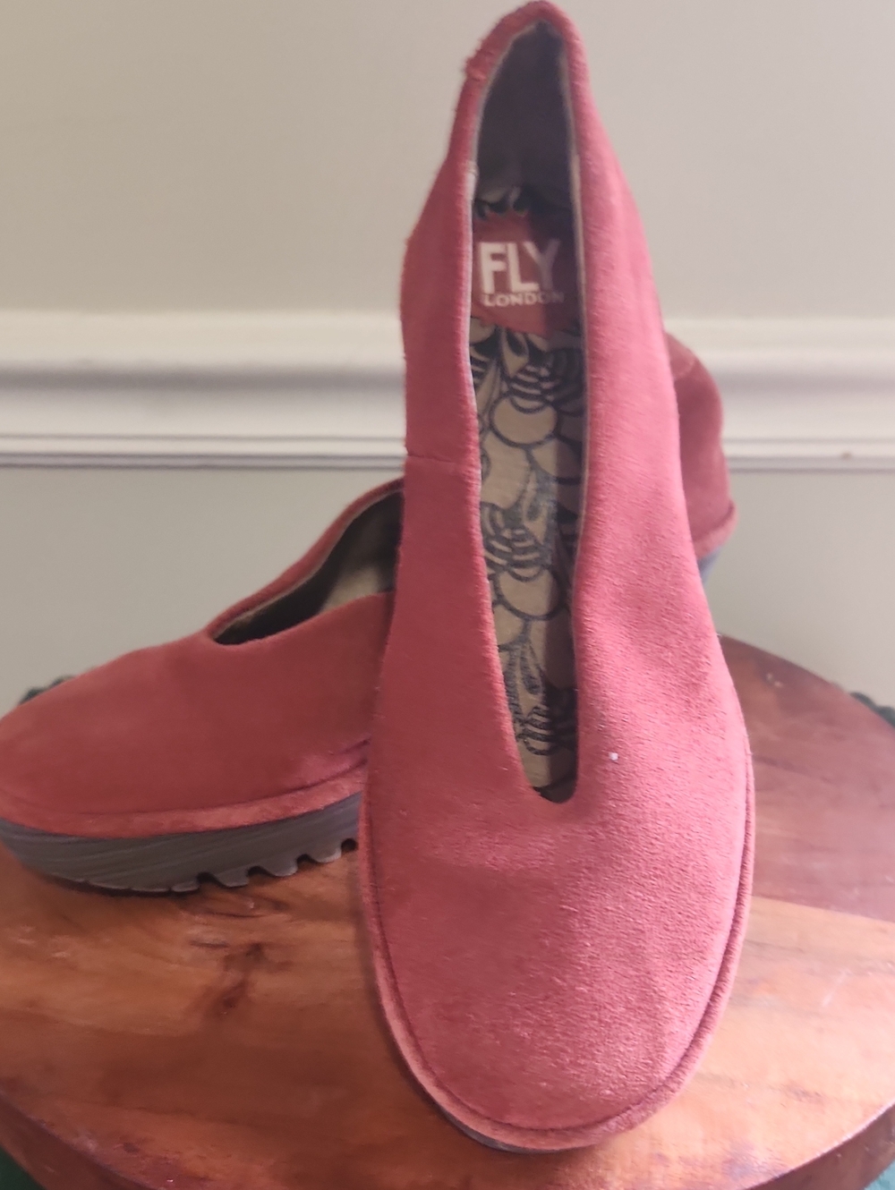 FLY London Women's Orange Red Suede Wedge